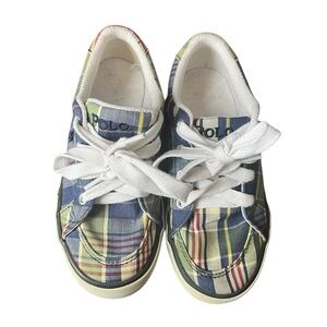 Polo Kids Plaid Sneakers Tennis Shoes Ralph Lauren Blue Green